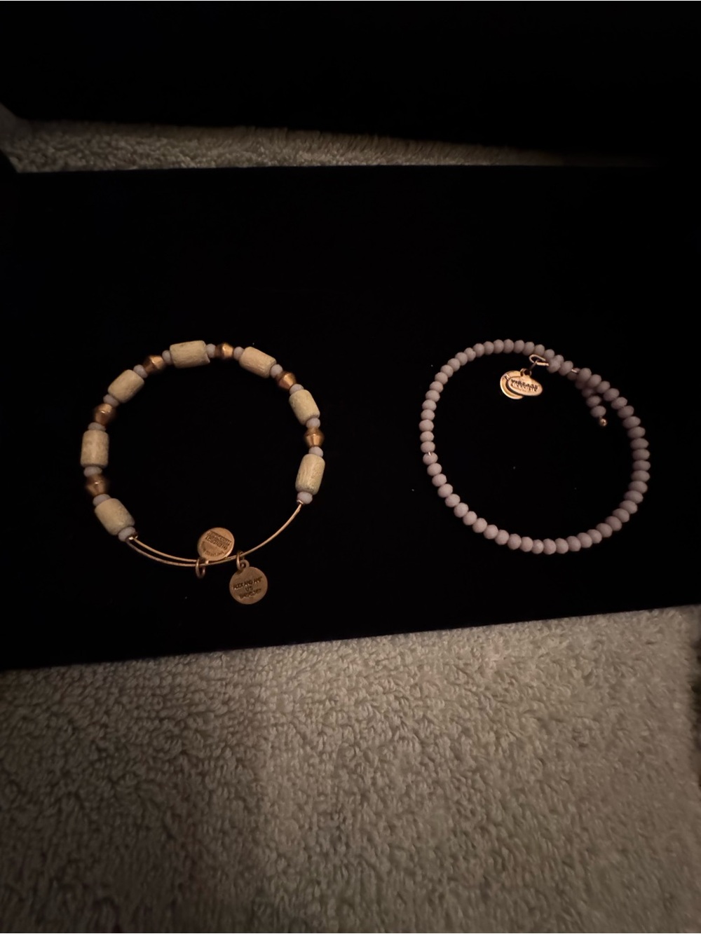 Alex and Ani Cream and Light Pink Beaded Bracelet Duo